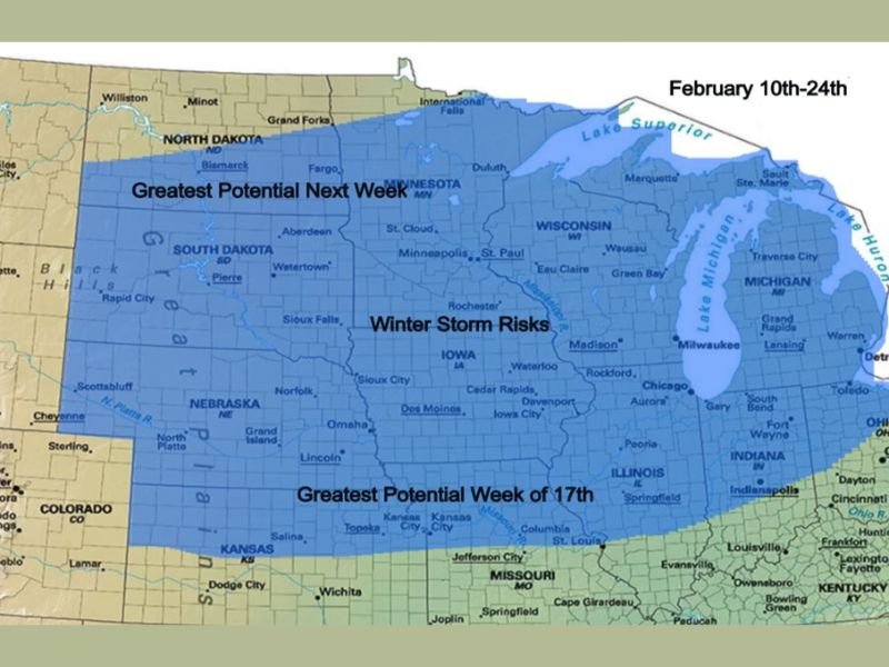 February 10–24 Storm Window Expands Across the Midwest as Pattern Shifts From Northern Track to a More Southern Setup