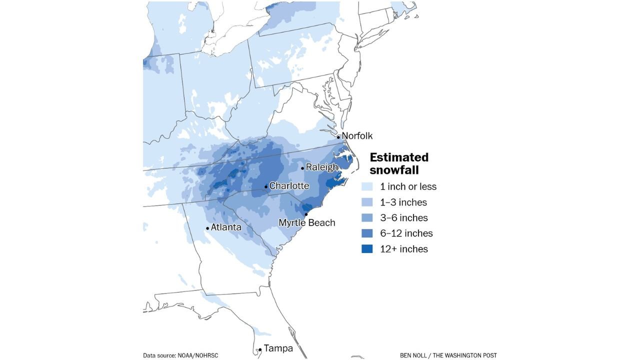 Historic Southeast Snowstorm Delivers Widespread 6–12 Inches From Georgia to Virginia as Carolinas See Rare Double-Digit Totals