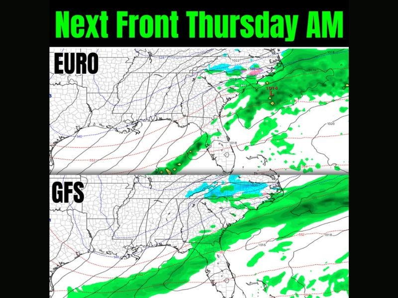 Next Cold Front Expected Thursday Morning as Models Agree on Rain Band in the Southeast and New Snow Chances for the Mid-Atlantic