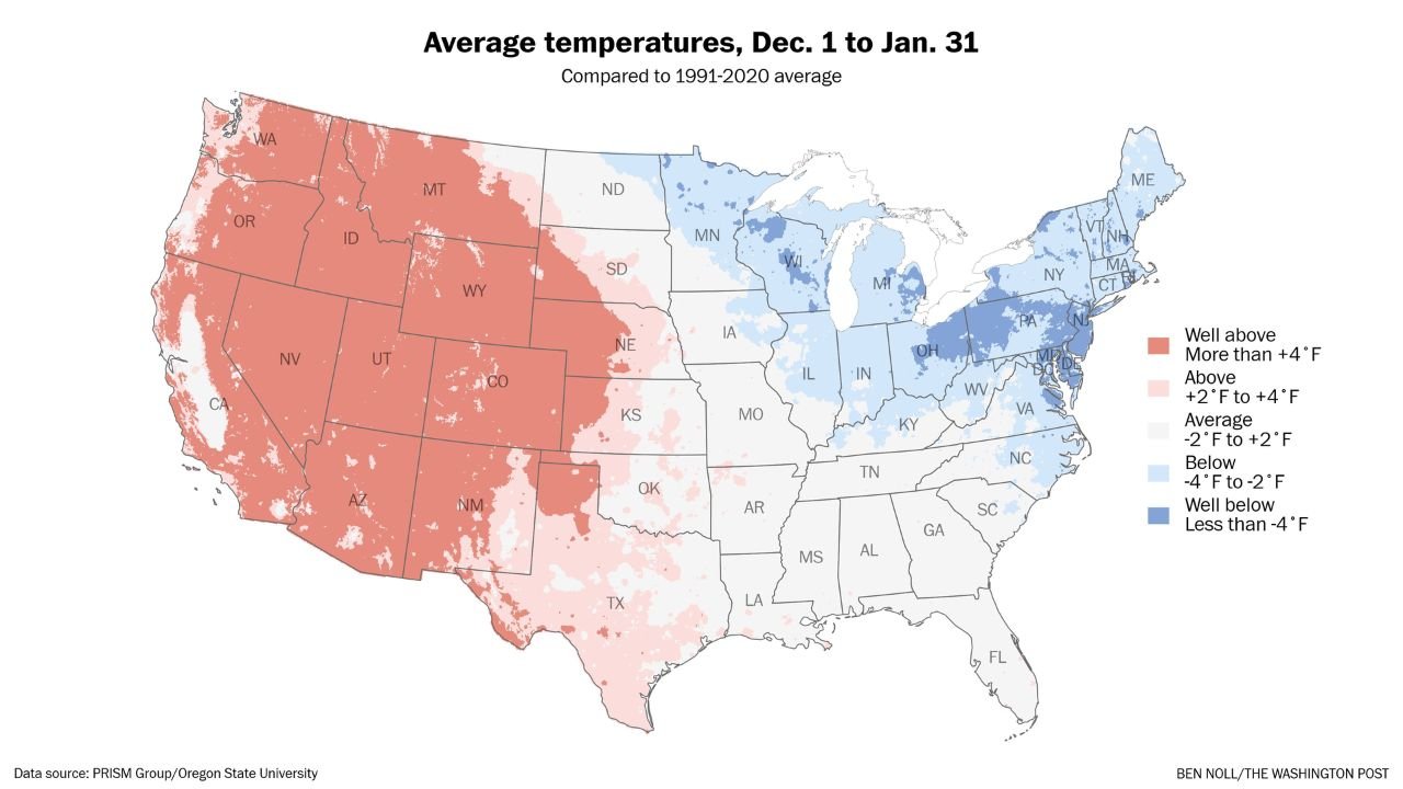 Pacific Northwest Winter Breaks Warm as U.S. Splits Into Two Seasons, With Washington and Oregon Among Biggest Outliers
