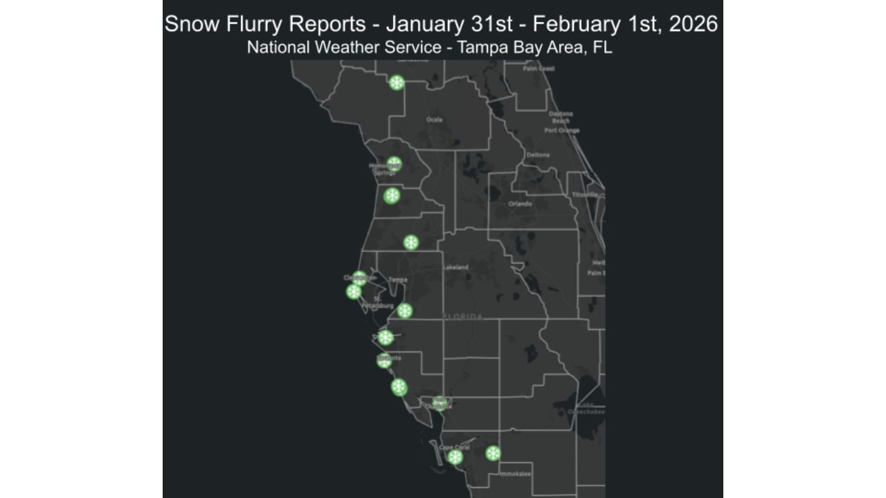 Rare Snow Flurries Verified Along Florida’s Gulf Coast as Arctic Air Reaches Levy to Lee Counties
