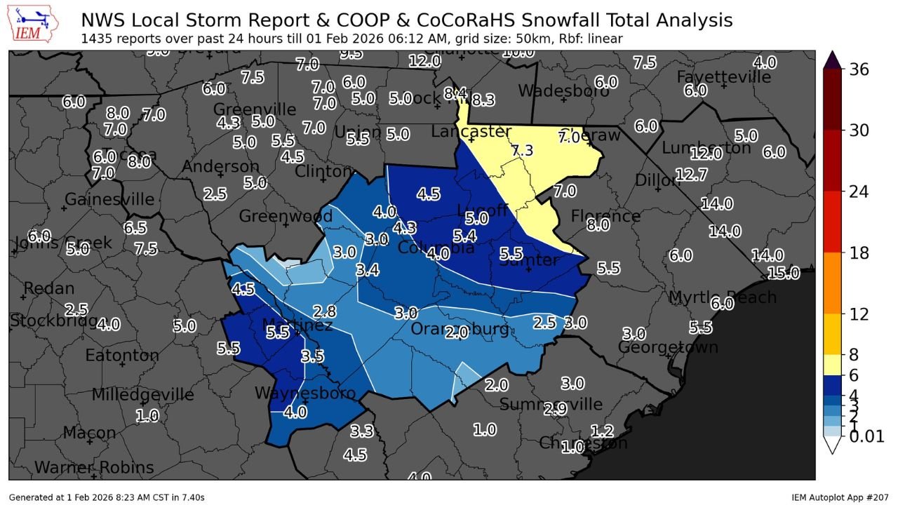 Rare Southeast Winter Storm Coats East Georgia and the Carolinas in Snow as Satellite Imagery Reveals Unusual Regional Whiteout