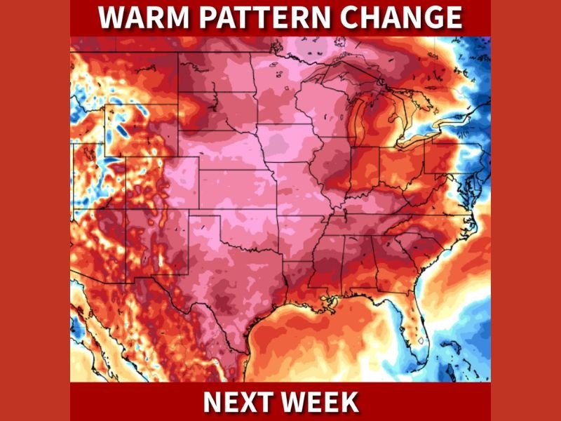 Warm Pattern Change Expected Next Week as Much of the U.S. Turns Above Average and the South Pushes Back Into the 70s After Two-Week Cold Stretch